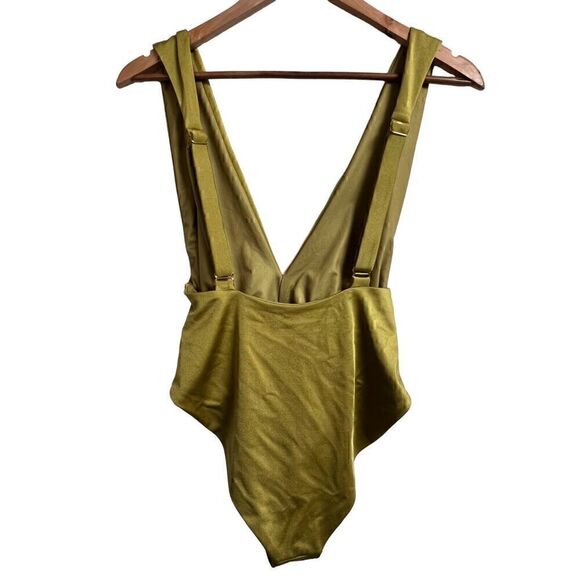 Agua Bendita Swimsuit Womens Medium Olive One Piece Twist Front Plunge Ployester - Picture 3 of 5